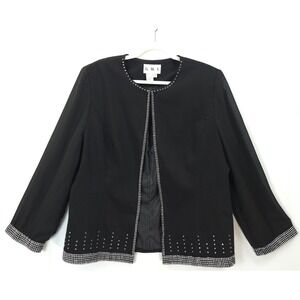 Elegant Black Rhinestone Evening Blazer Sheer Sleeve Formal Evening Luxe Chic 16